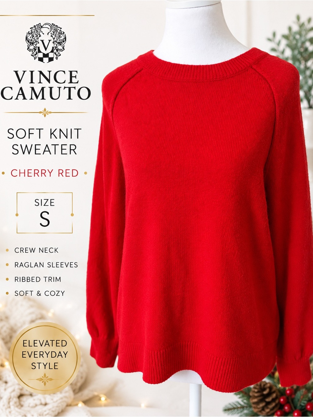 Vince Camuto Bright Cherry Red Crewneck Sweater